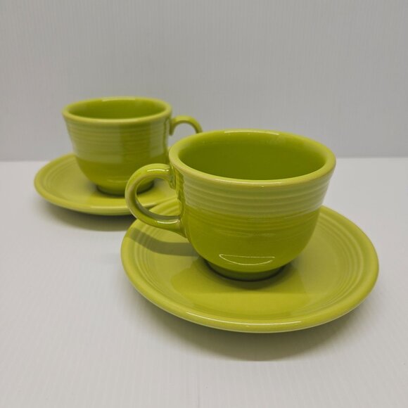 Homer Laughlin Fiestaware Lemongrass Green 7 oz Flat Cup and Saucer Set of 2 - Picture 1 of 3
